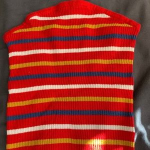 Red Tube Top with Yellow, White , and Blue Stripes